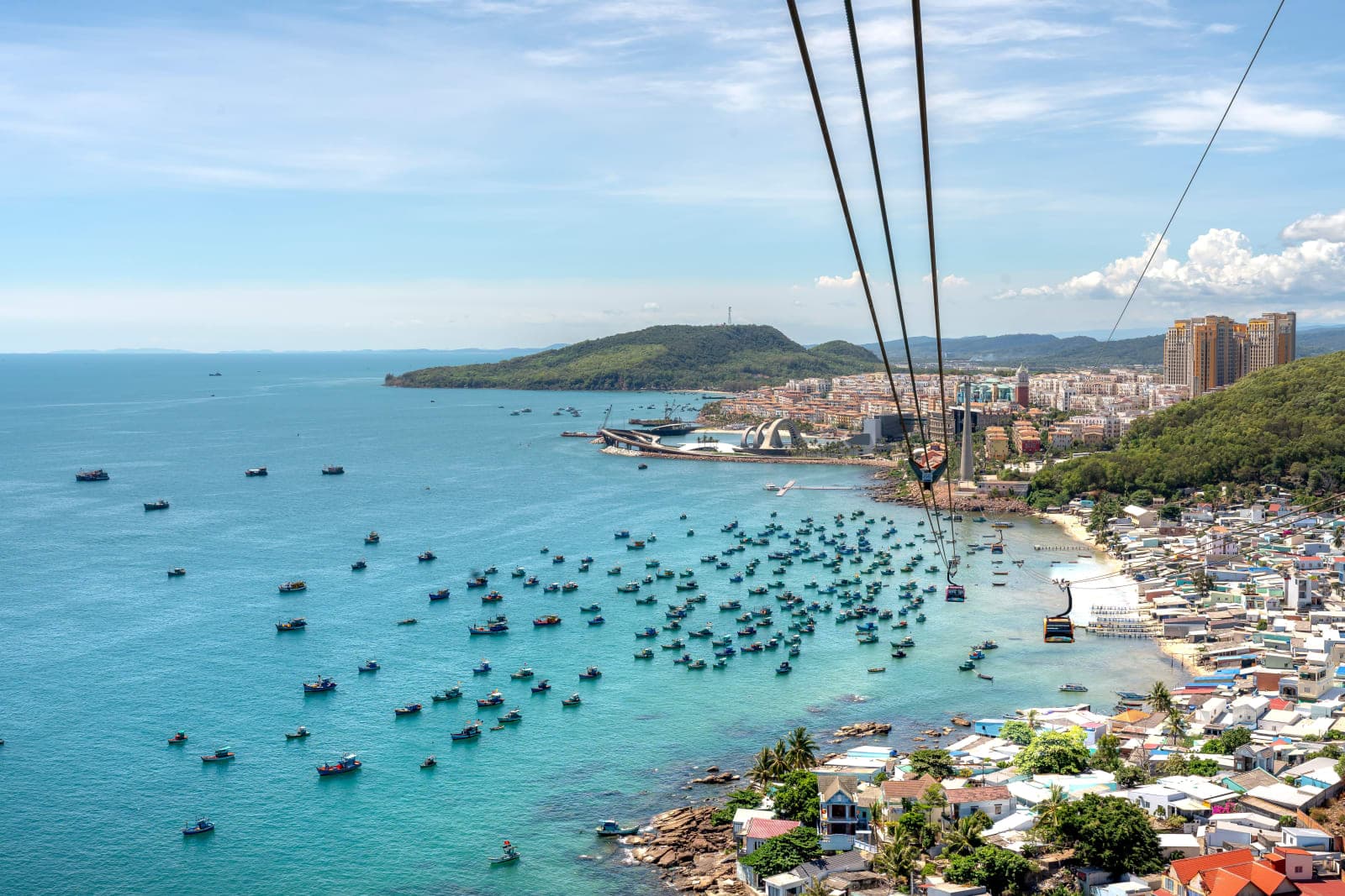 Aerial view over Phu Quoc from the Hon Thom cable-car route