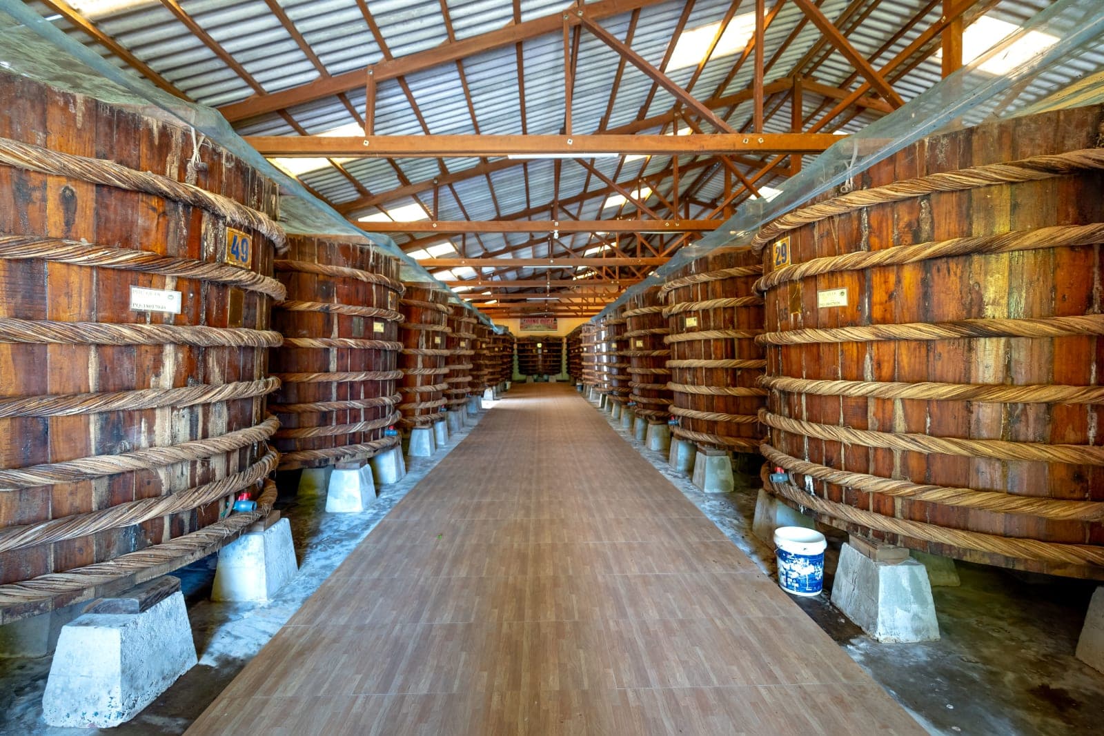 Traditional wooden fish-sauce vats in Phu Quoc, Vietnam
