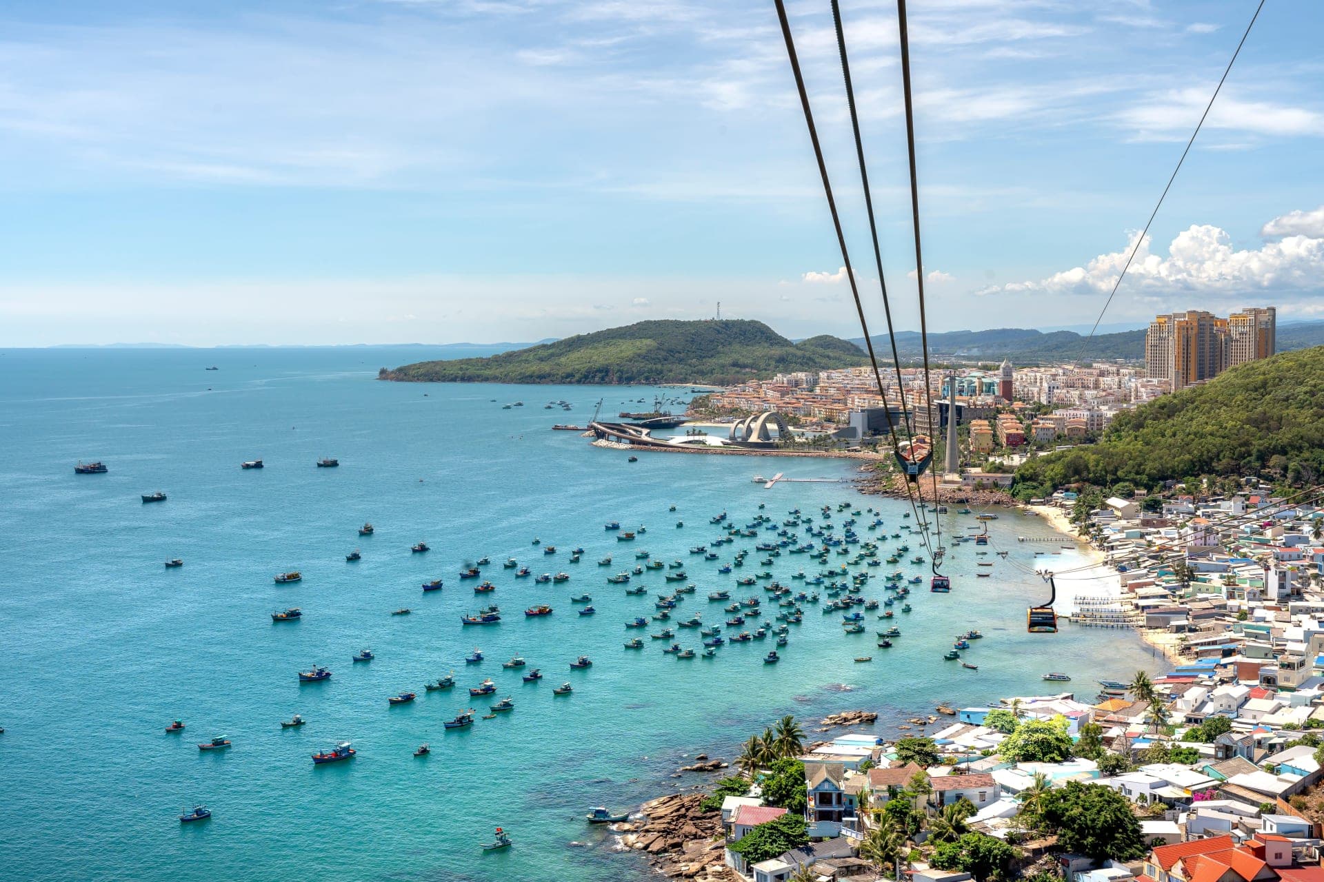 Aerial view over Phu Quoc from the Hon Thom cable-car route